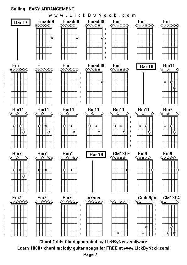 Chord Grids Chart of chord melody fingerstyle guitar song-Sailing - EASY ARRANGEMENT,generated by LickByNeck software.